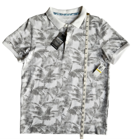 Van Heusen Mens Never Tuck Palm Tree Polo Shirt | White + Gray Size M 5027131131 - Picture 5 of 9